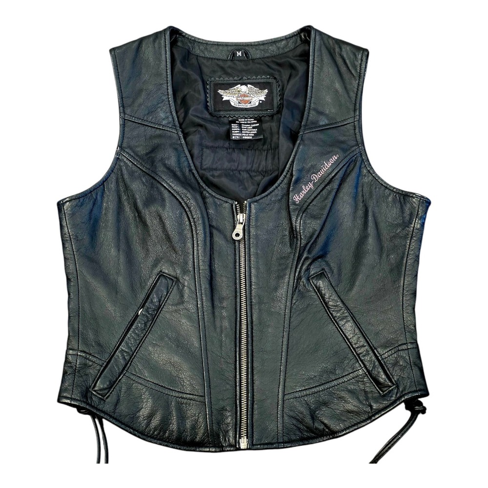 Women's Harley-Davidson HORIZON Black Leather Embroidered Vest Medium 98096-06VW